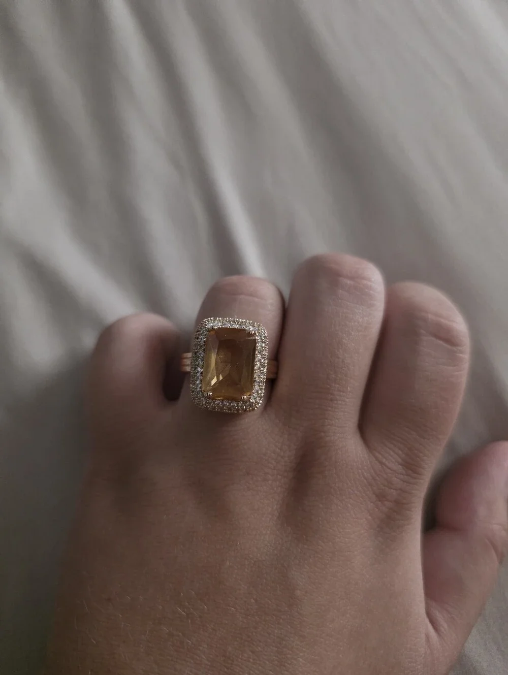 Gold-Tone Yellow Stone Halo Ring